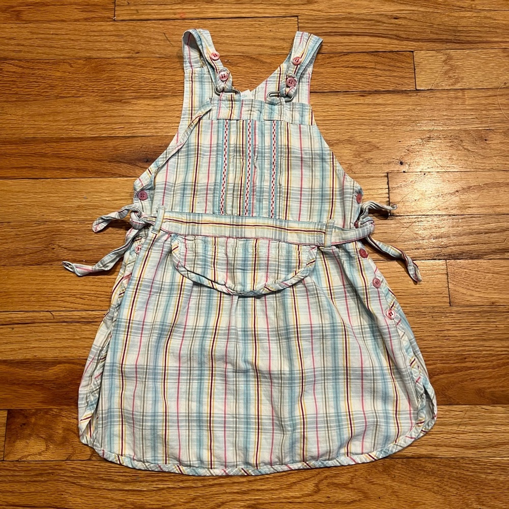 Rare European Boutique Brand Oilily Rainbow Plaid Overall Jumper Dress